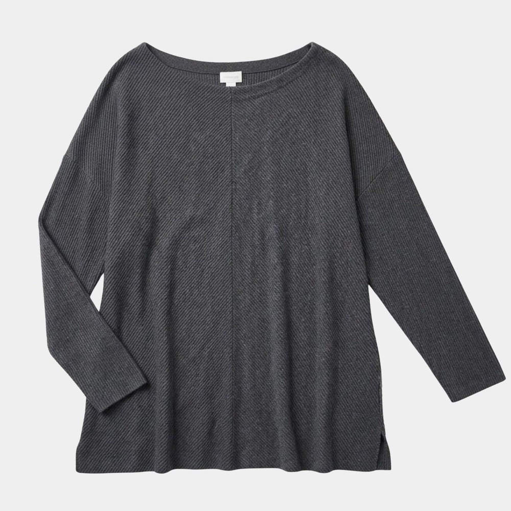Ava and Viv Sweater Womens 4X Charcoal Grey Ribbed Oversized Boat Neck Tunic - Picture 2 of 11